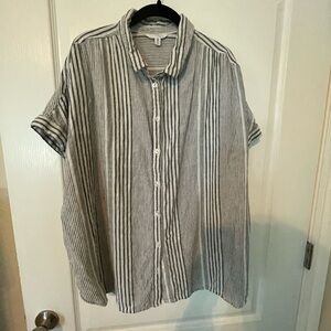 Time and Tru Black and White Striped Blouse